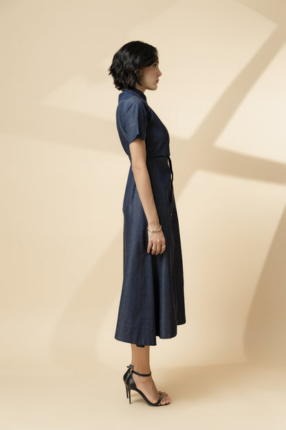 Paneled Shirt Dress Denim