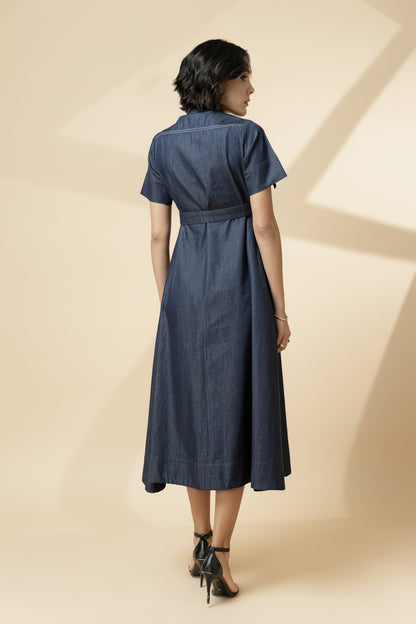 Paneled Shirt Dress Denim