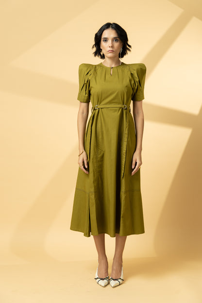 Defined Shoulder Dress Olive