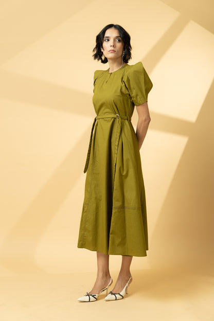 Defined Shoulder Dress Olive