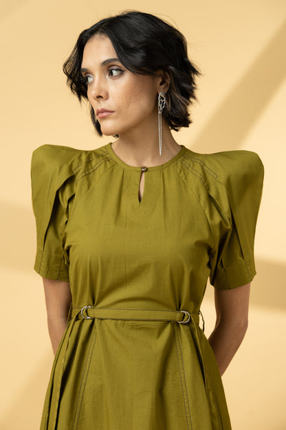 Defined Shoulder Dress Olive