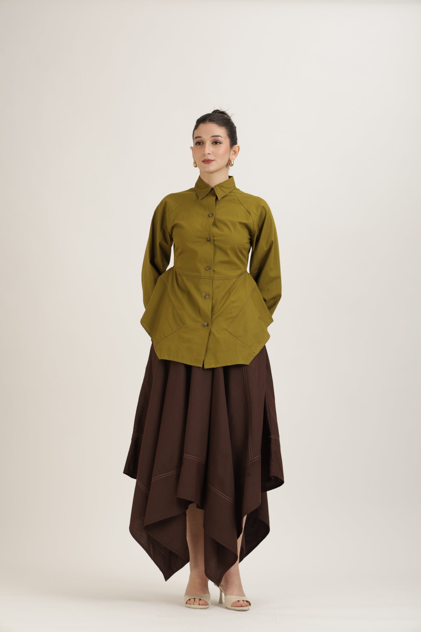 Olive Flared Stitchline Set