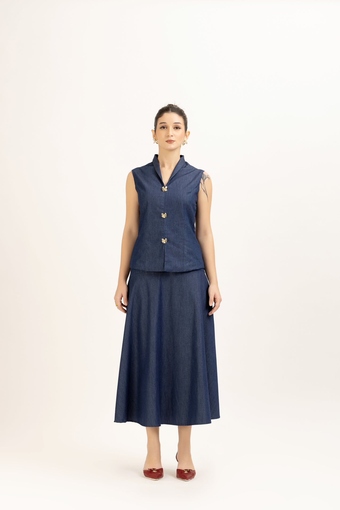Denim Tailored Vest Set