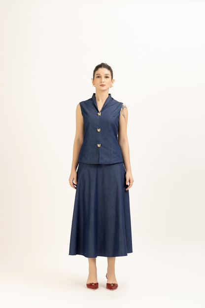 Denim Tailored Vest Set
