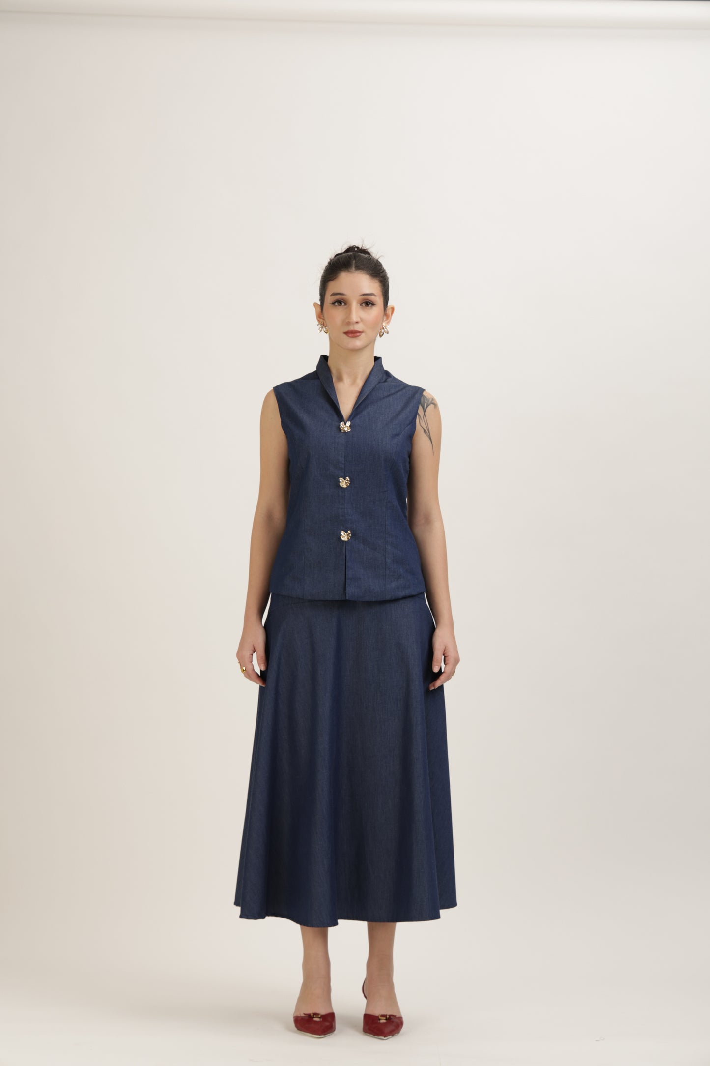 Denim Tailored Vest Set
