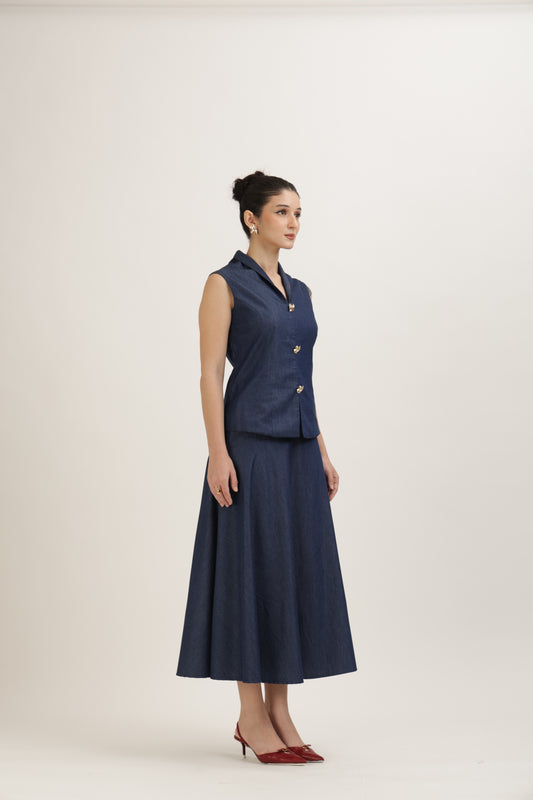 Denim Tailored Vest Set