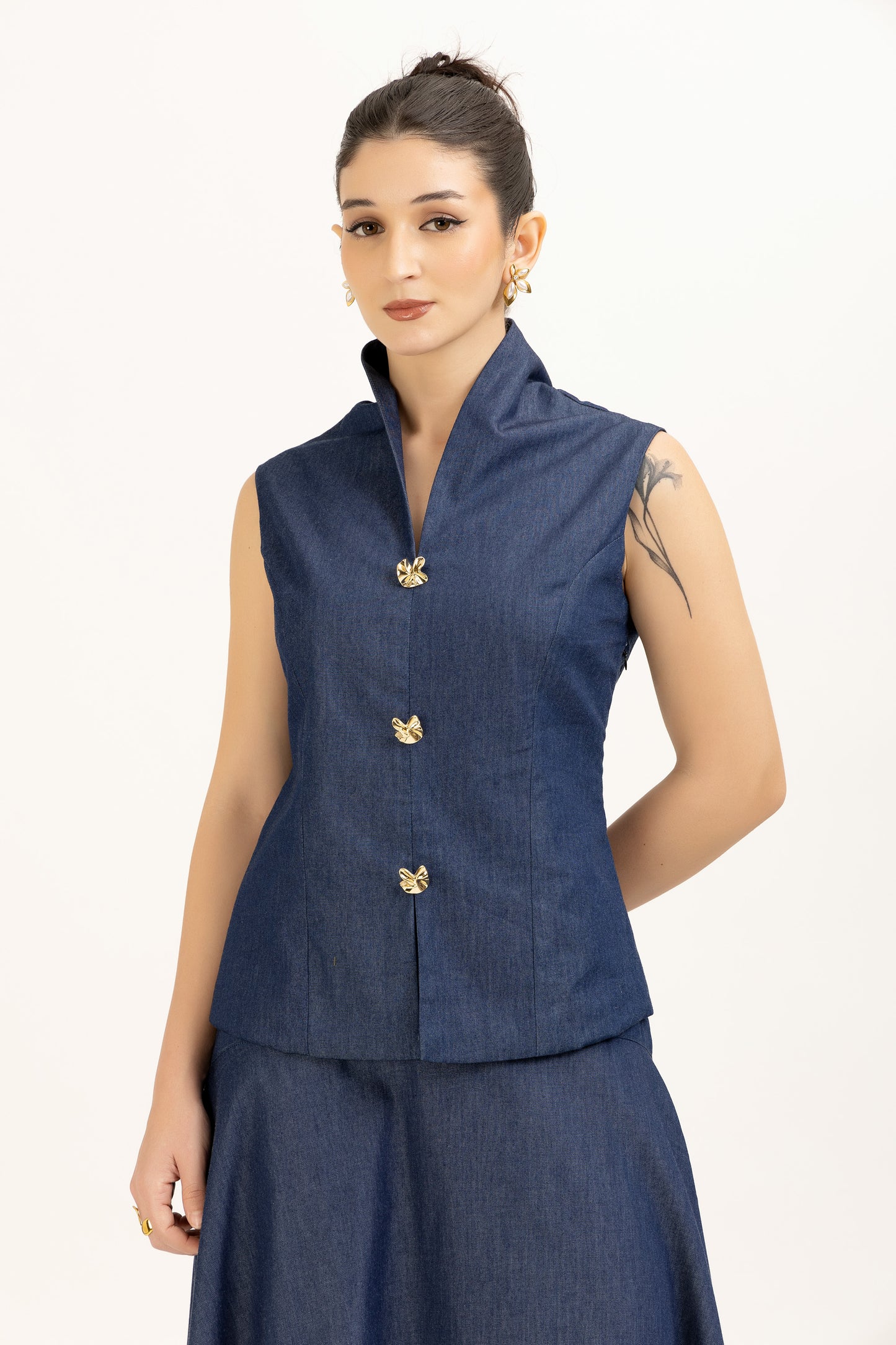 Denim Tailored Vest Set