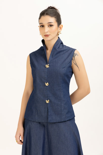 Denim Tailored Vest Set