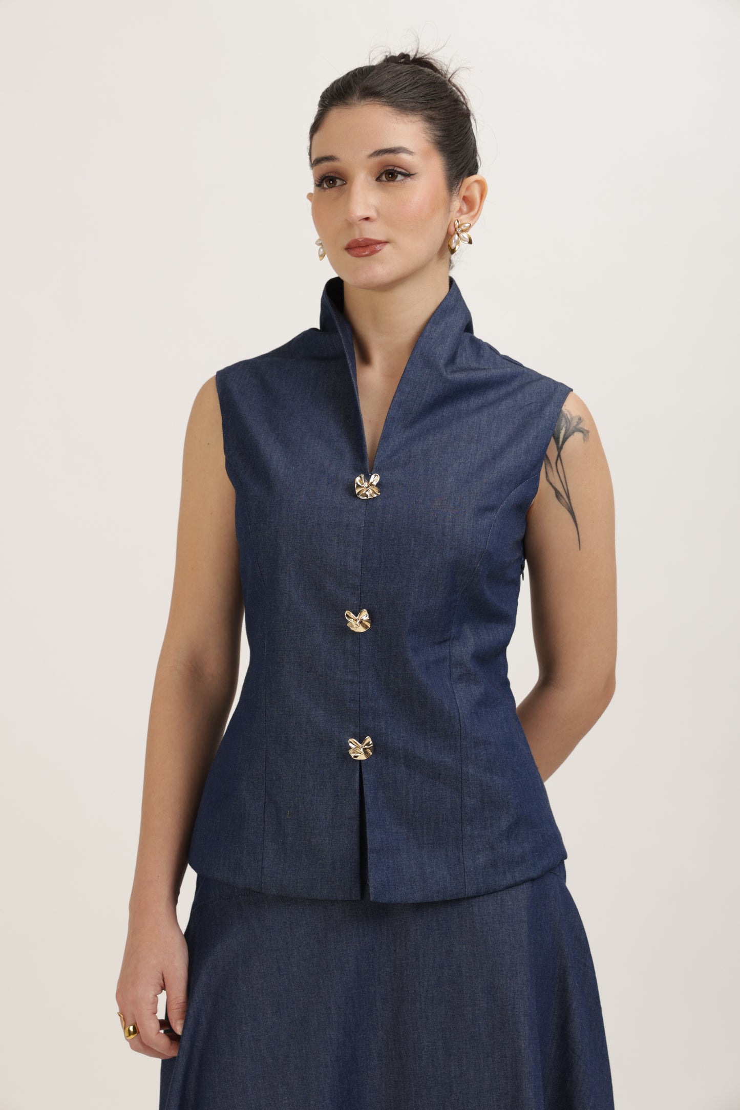 Denim Tailored Vest Set
