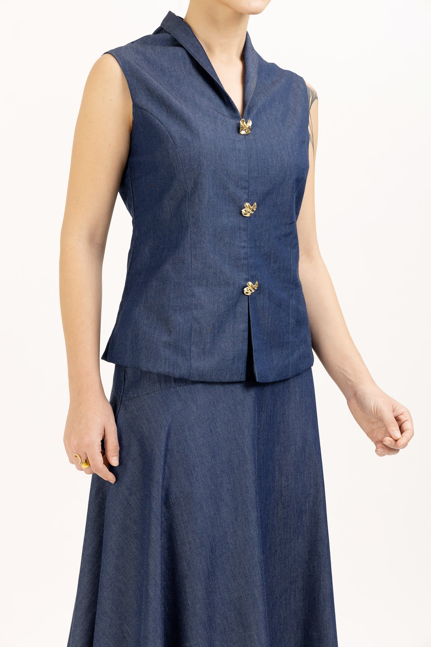 Denim Tailored Vest Set