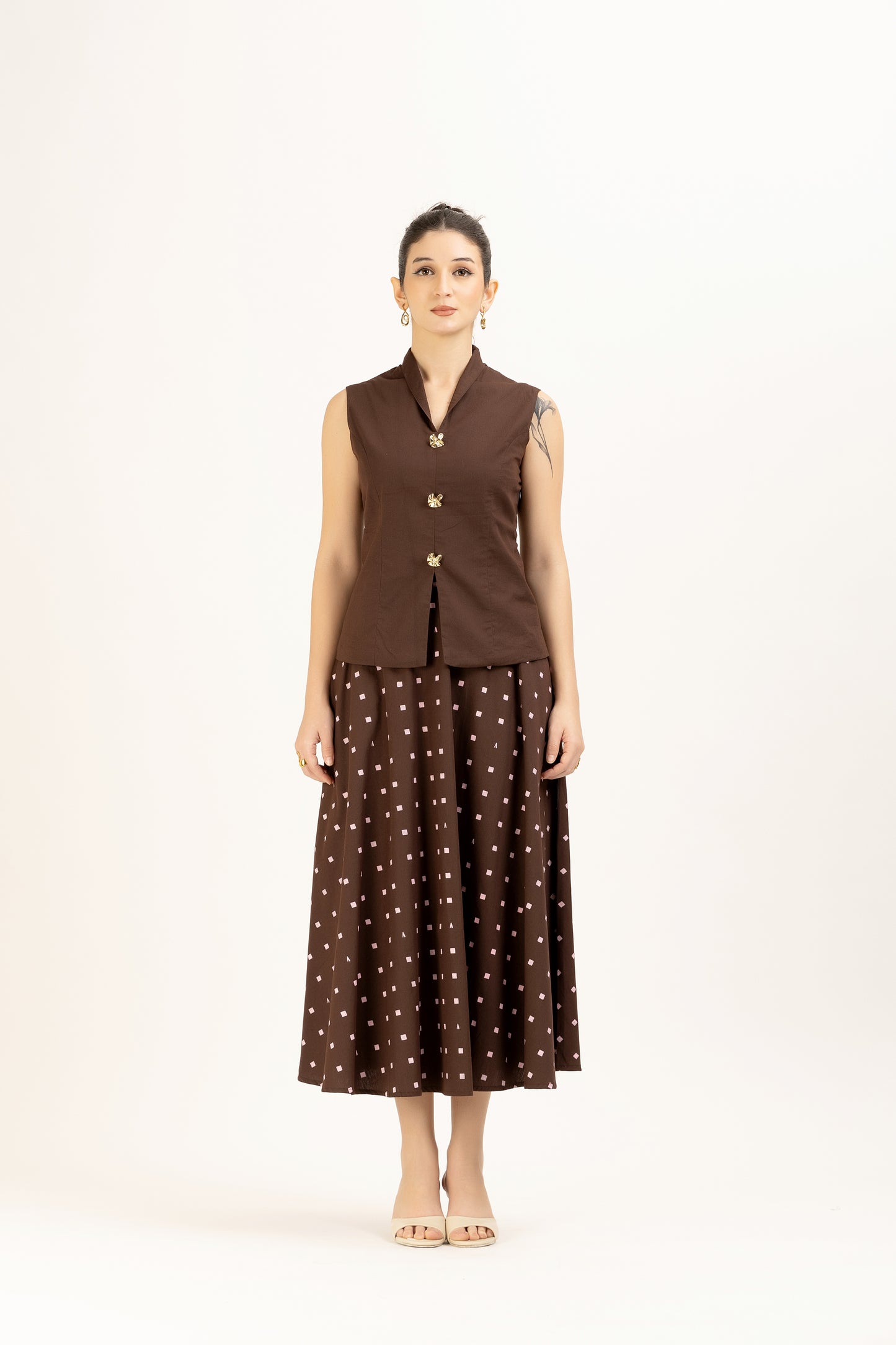 Brown Tailored Vest Set
