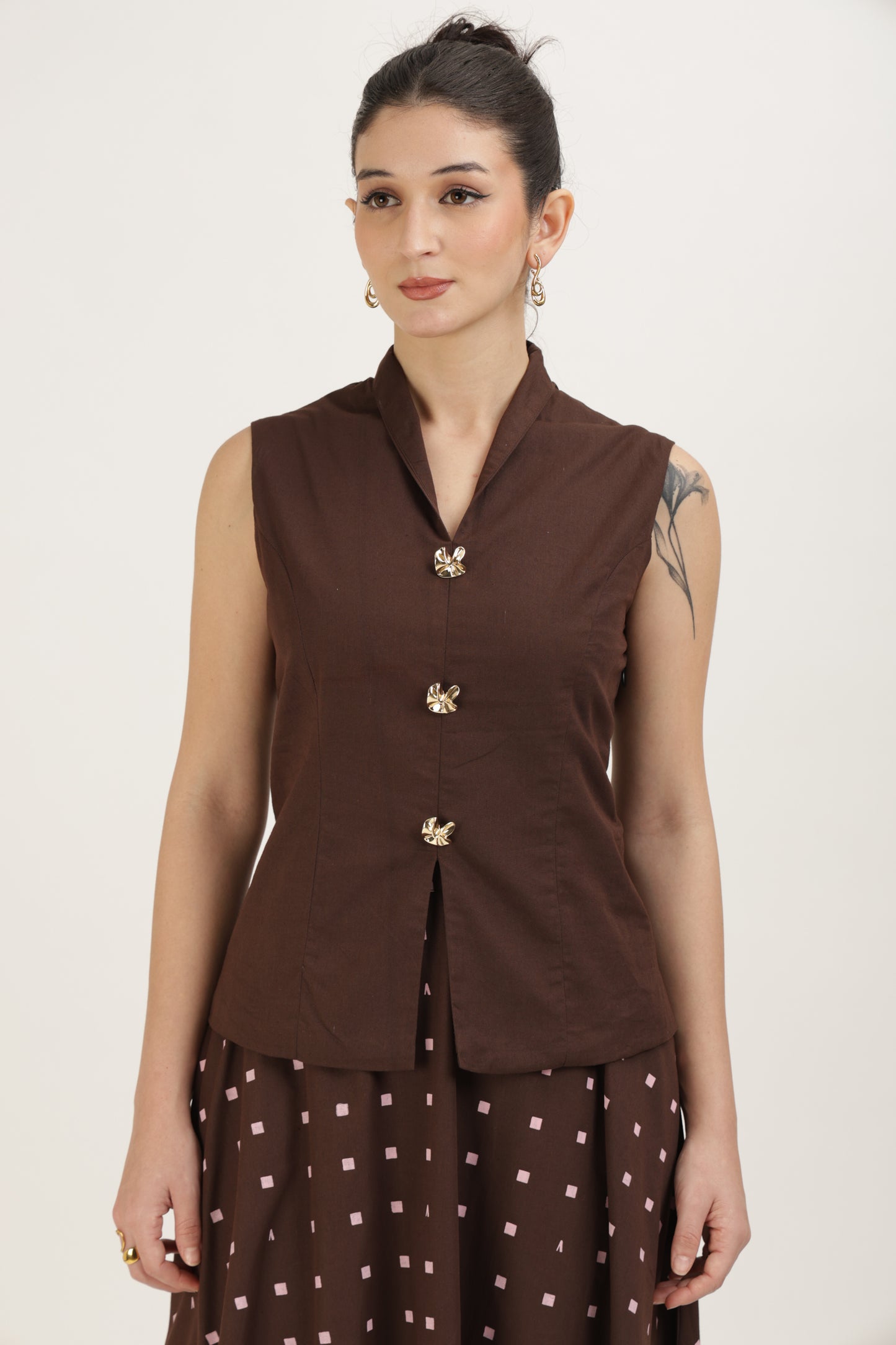 Brown Tailored Vest Set