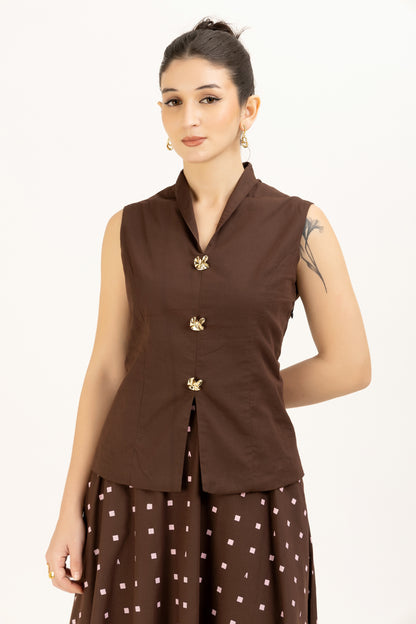 Brown Tailored Vest Set