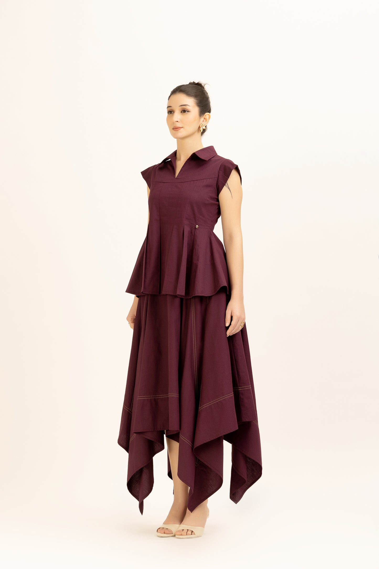 Pleated Hem Purple Set