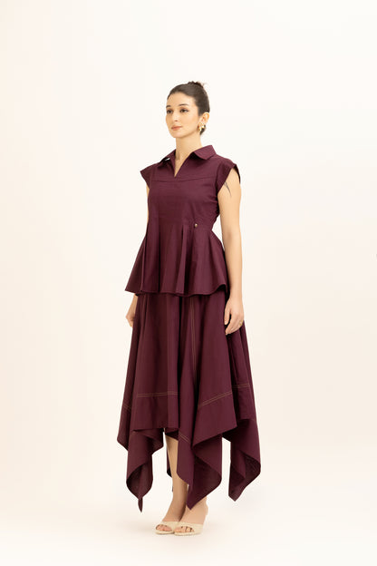 Pleated Hem Purple Set