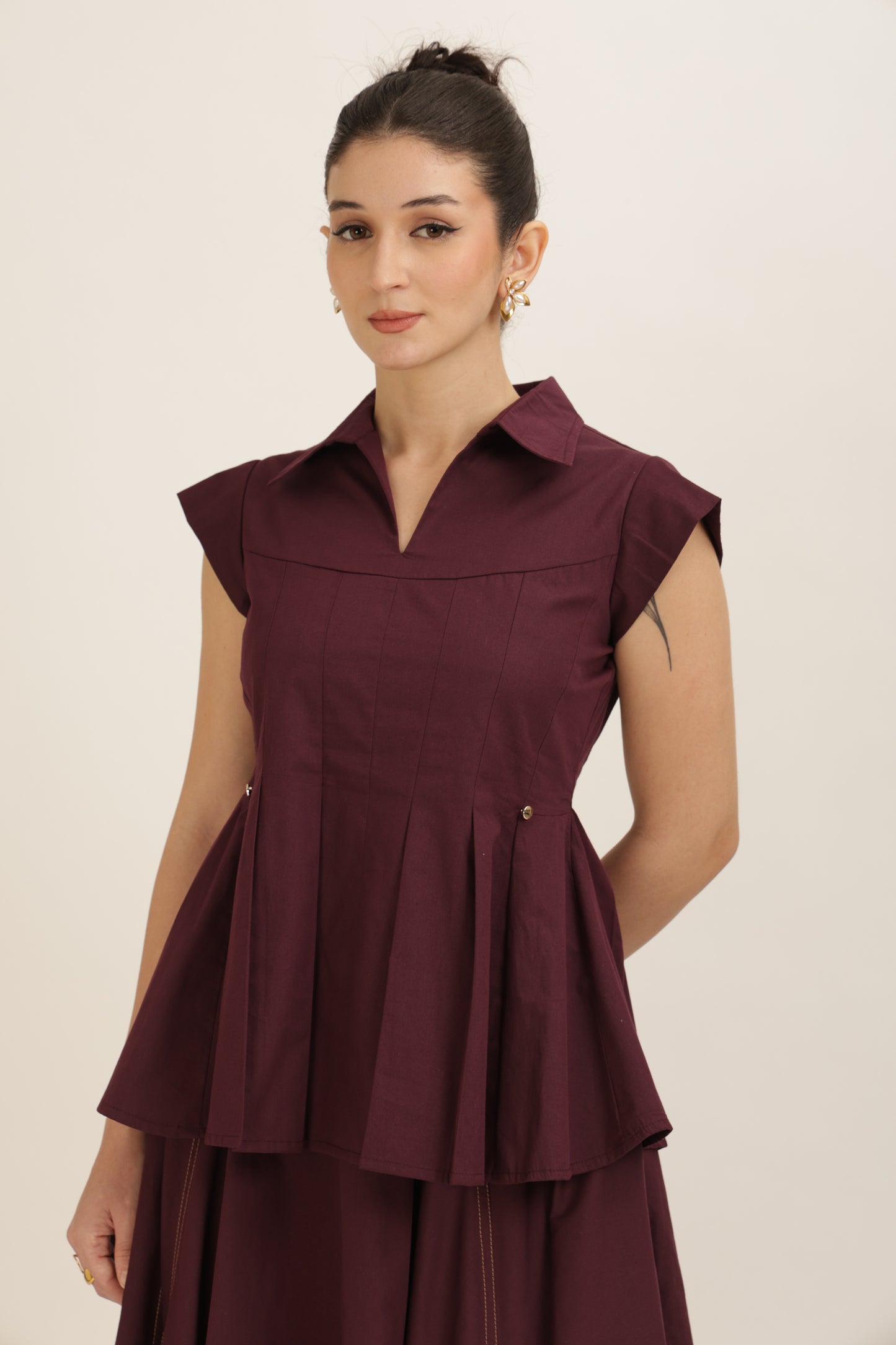 Pleated Hem Purple Set