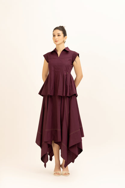 Pleated Hem Purple Set