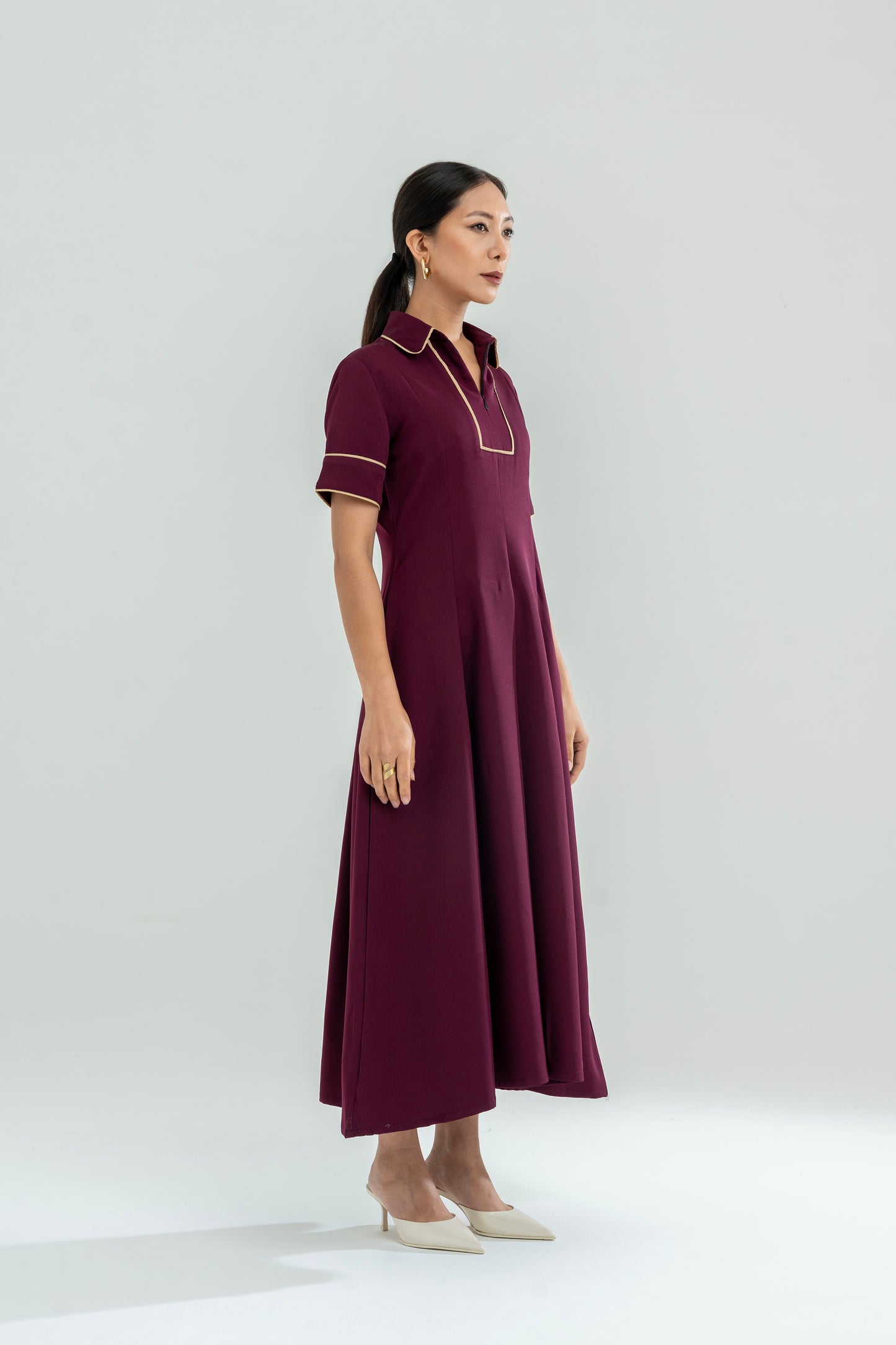 Front Zip Polo Dress Purple