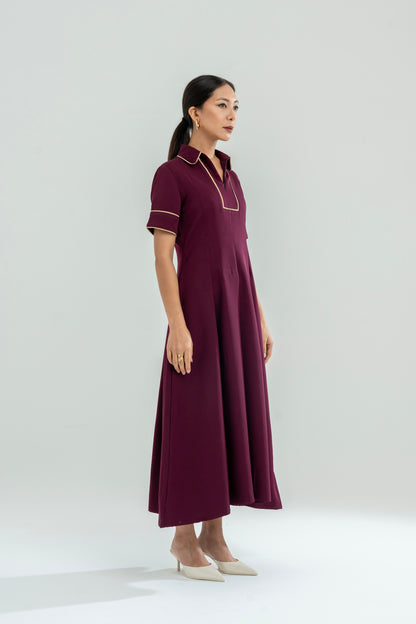 Front Zip Polo Dress Purple