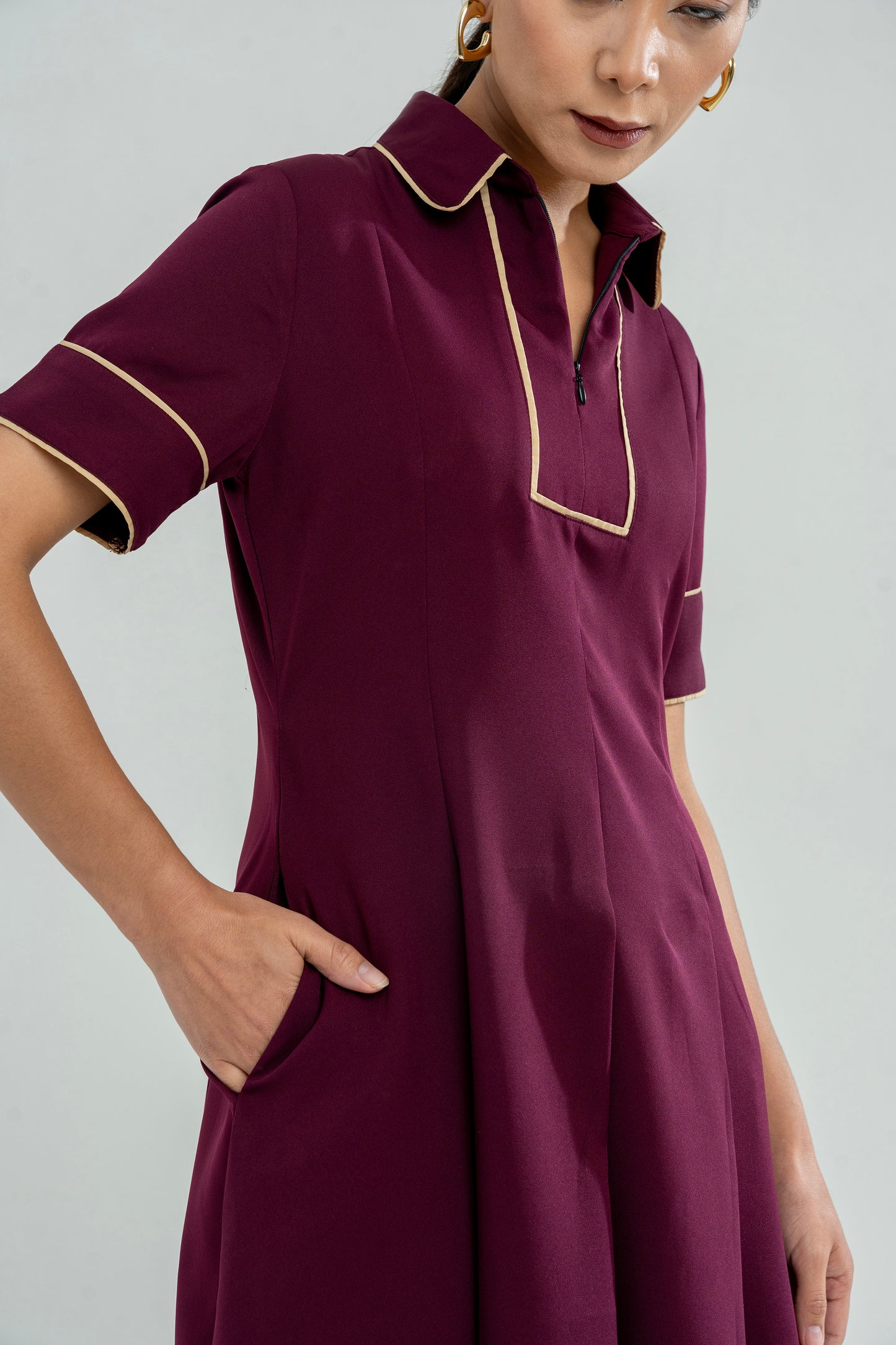 Front Zip Polo Dress Purple