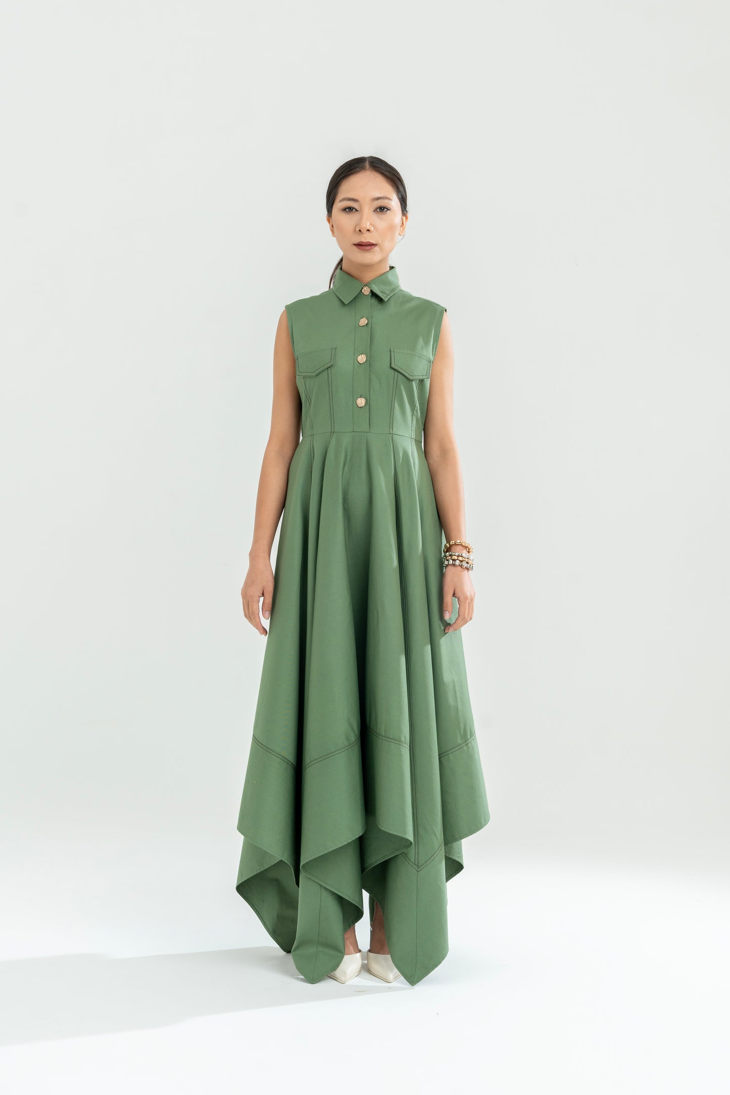 Angular Hem Dress Fern Green