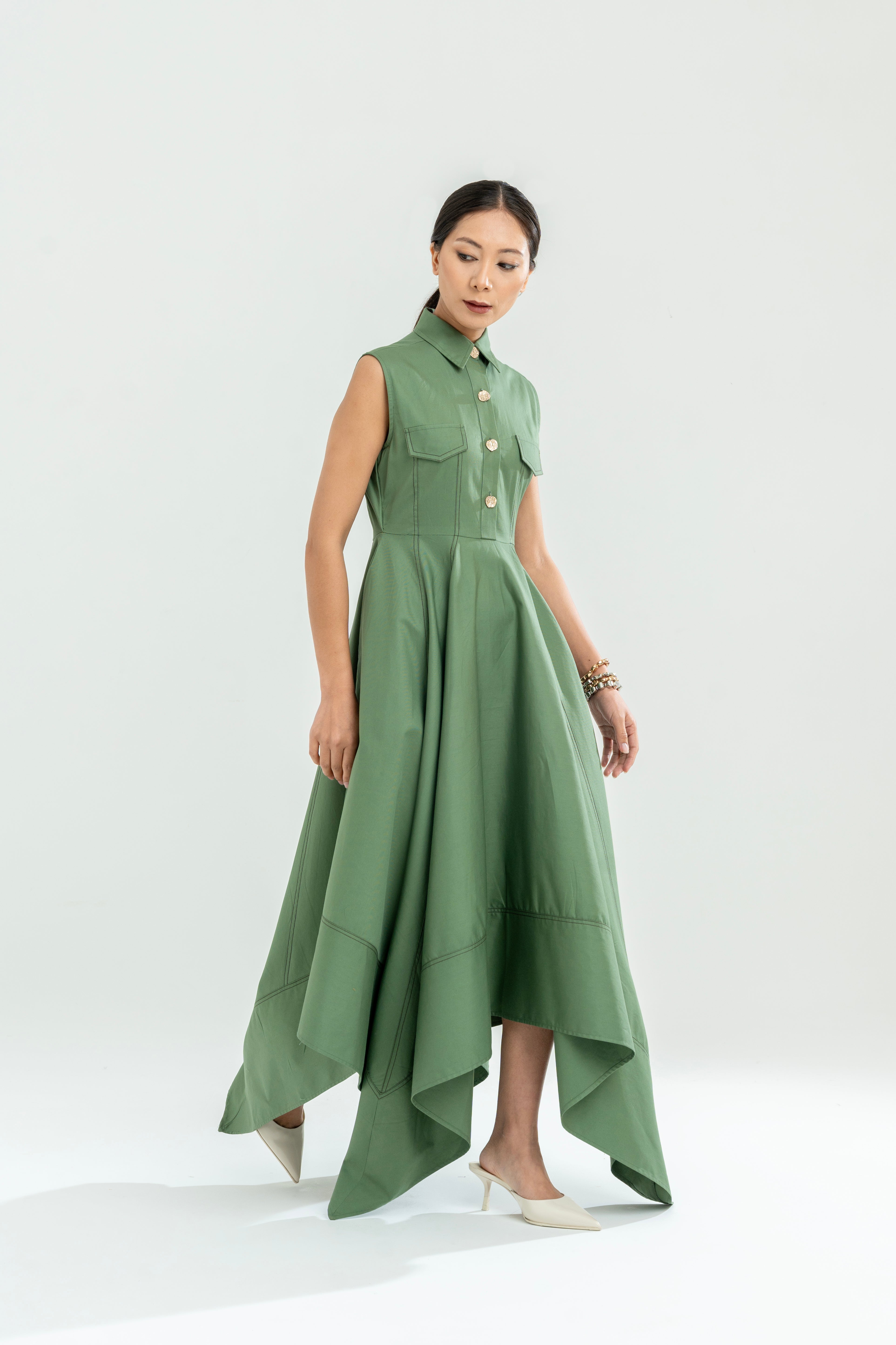 Angular Hem Dress Fern Green – A LINE STORE