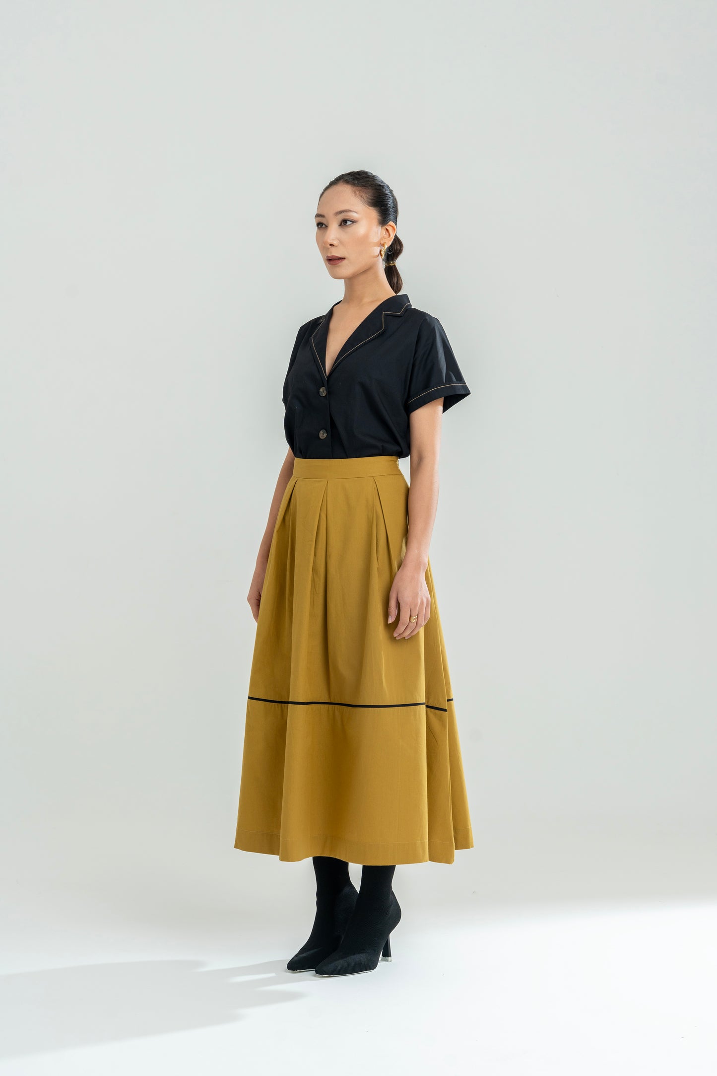 Mustard Pleated Skirt Set