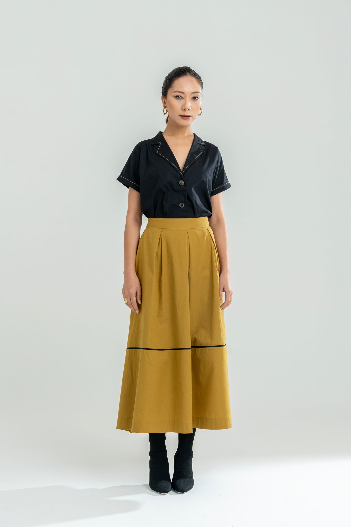 Mustard Pleated Skirt Set