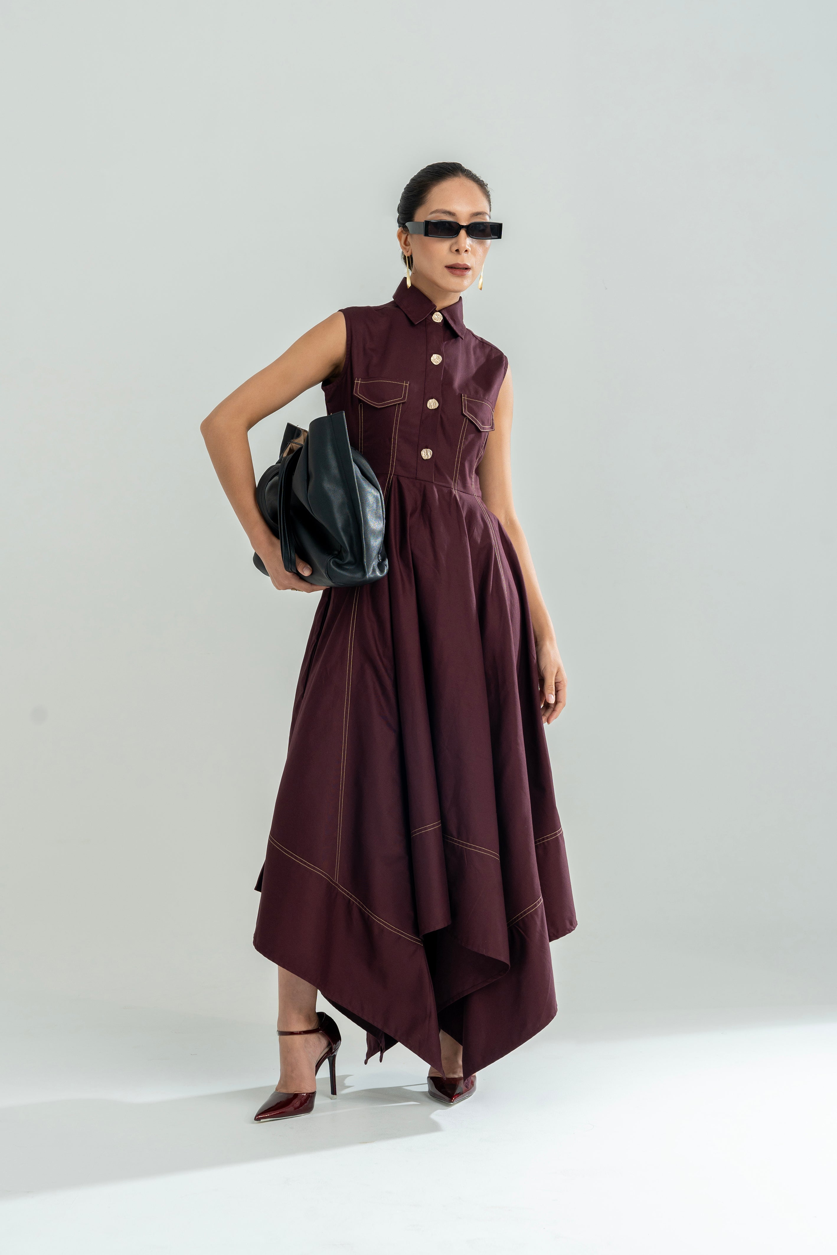 Angular Hem Dress Wine – A LINE STORE
