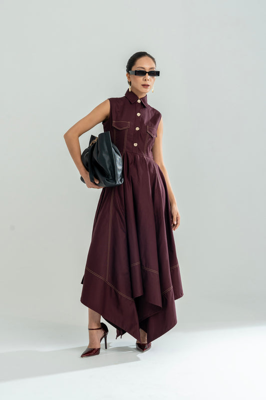 Angular Hem Dress Wine