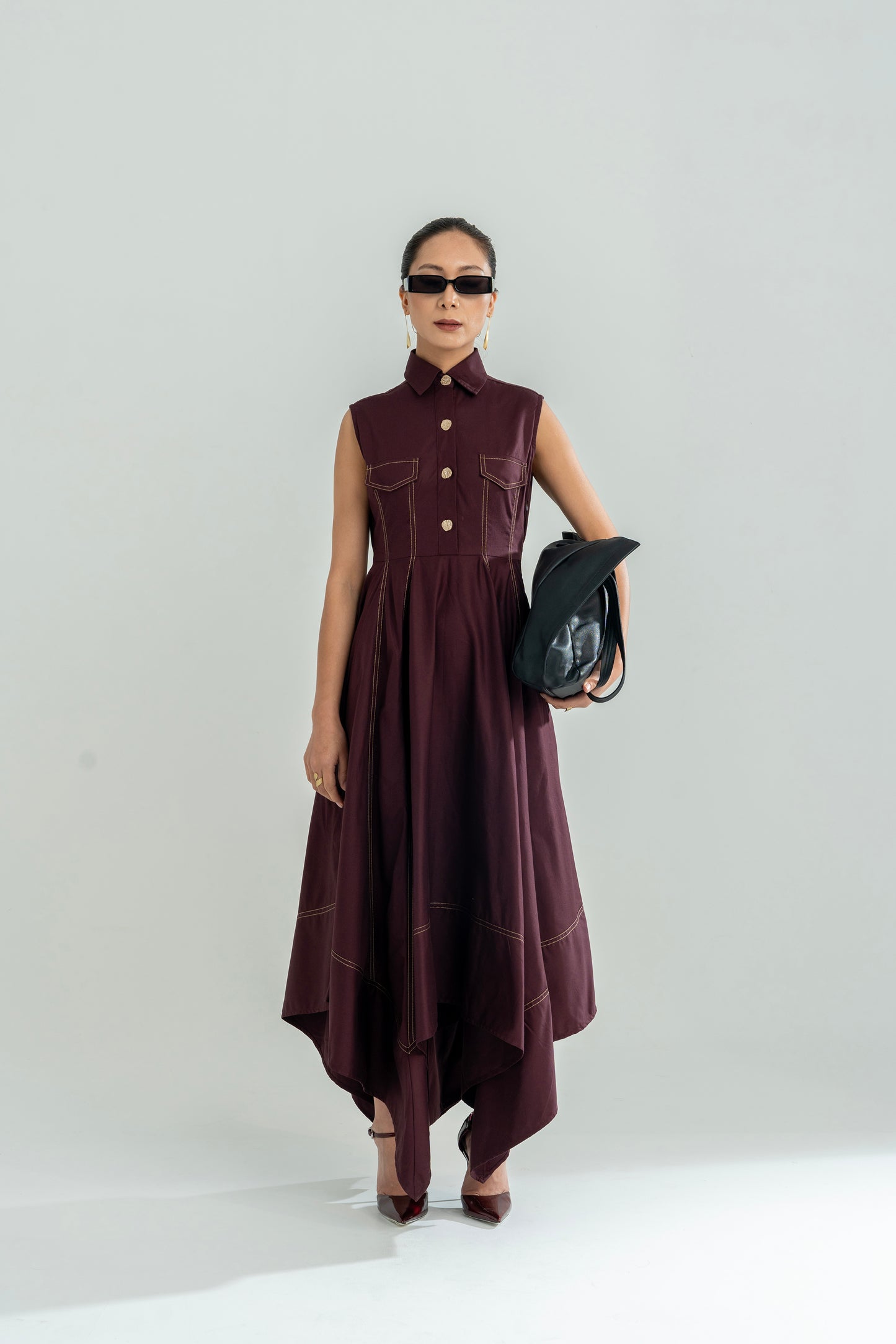 Angular Hem Dress Wine