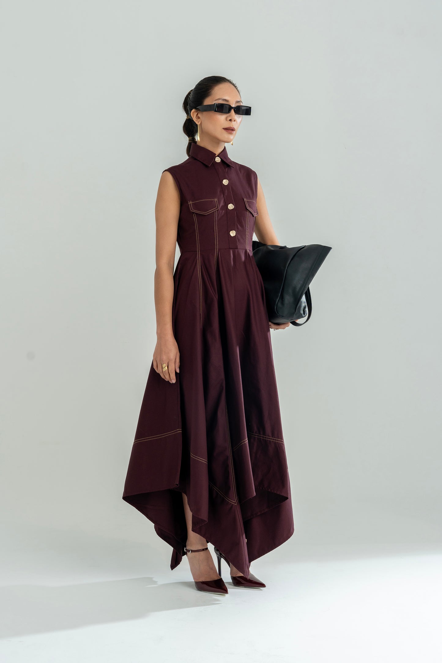 Angular Hem Dress Wine