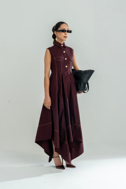 Angular Hem Dress Wine