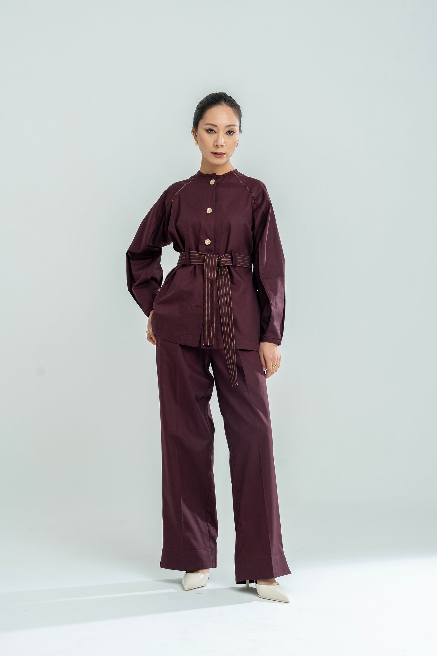 Side Elastic Straight Fit Pants Wine