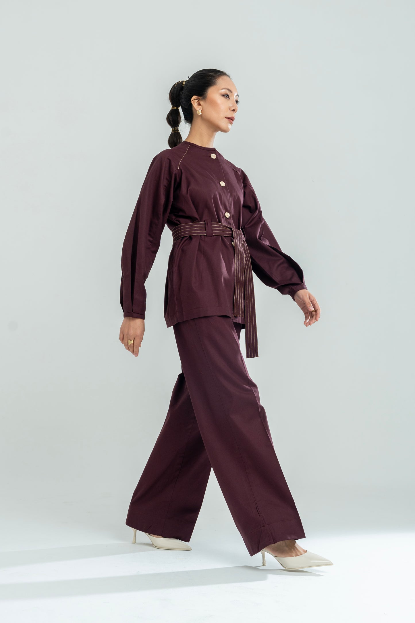 Side Elastic Straight Fit Pants Wine