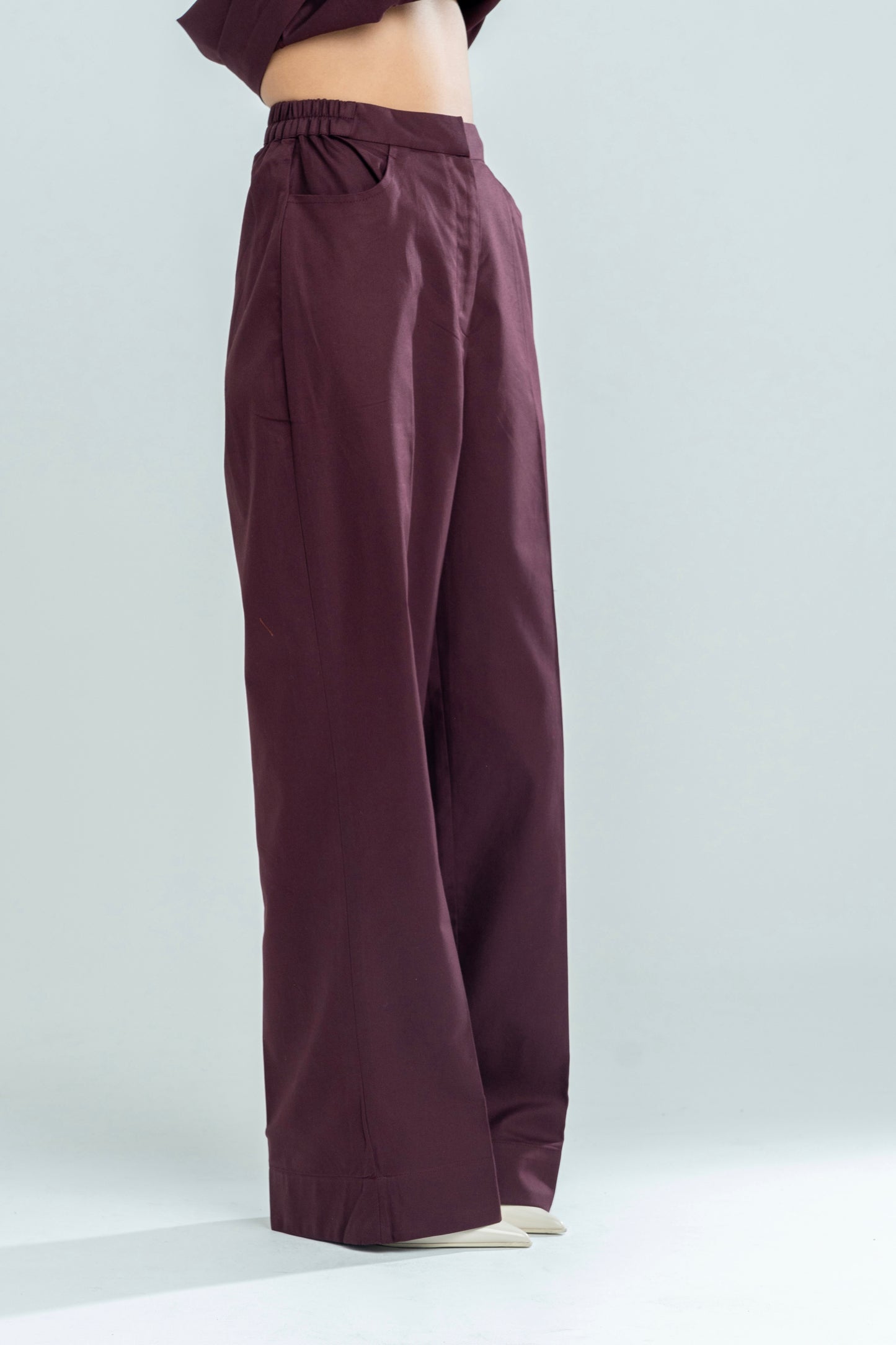 Side Elastic Straight Fit Pants Wine