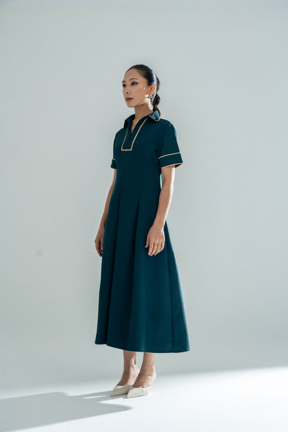 Front Zip Polo Dress Green