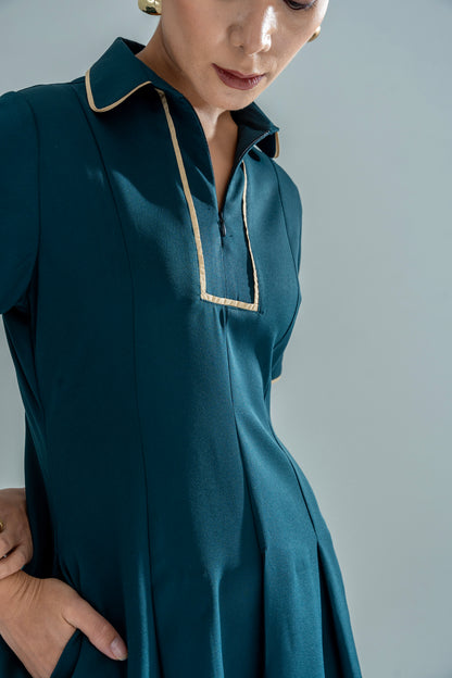 Front Zip Polo Dress Green