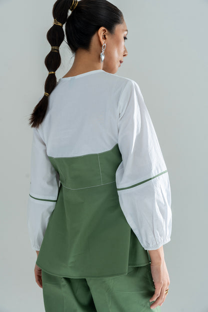 Sculpted Peplum Top Fern Green