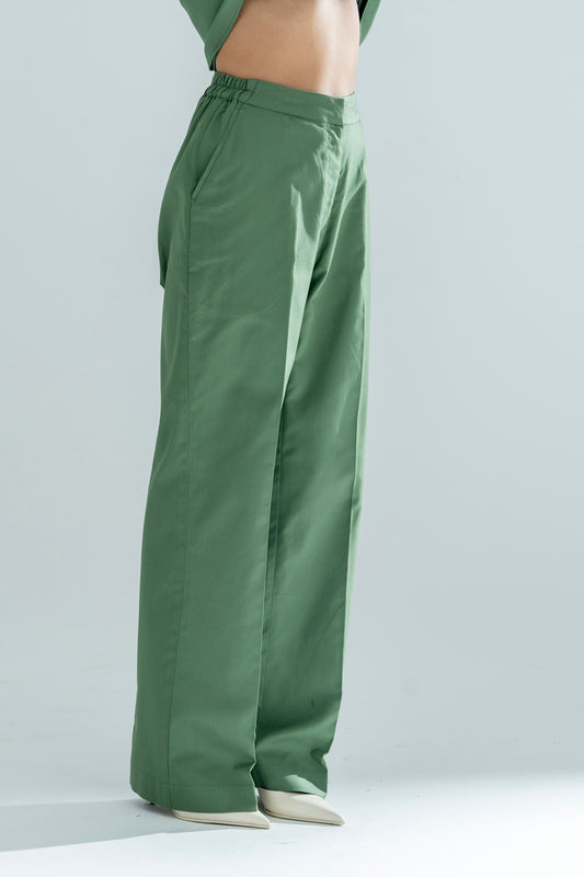 Side Elastic Straight Fit Pants Green