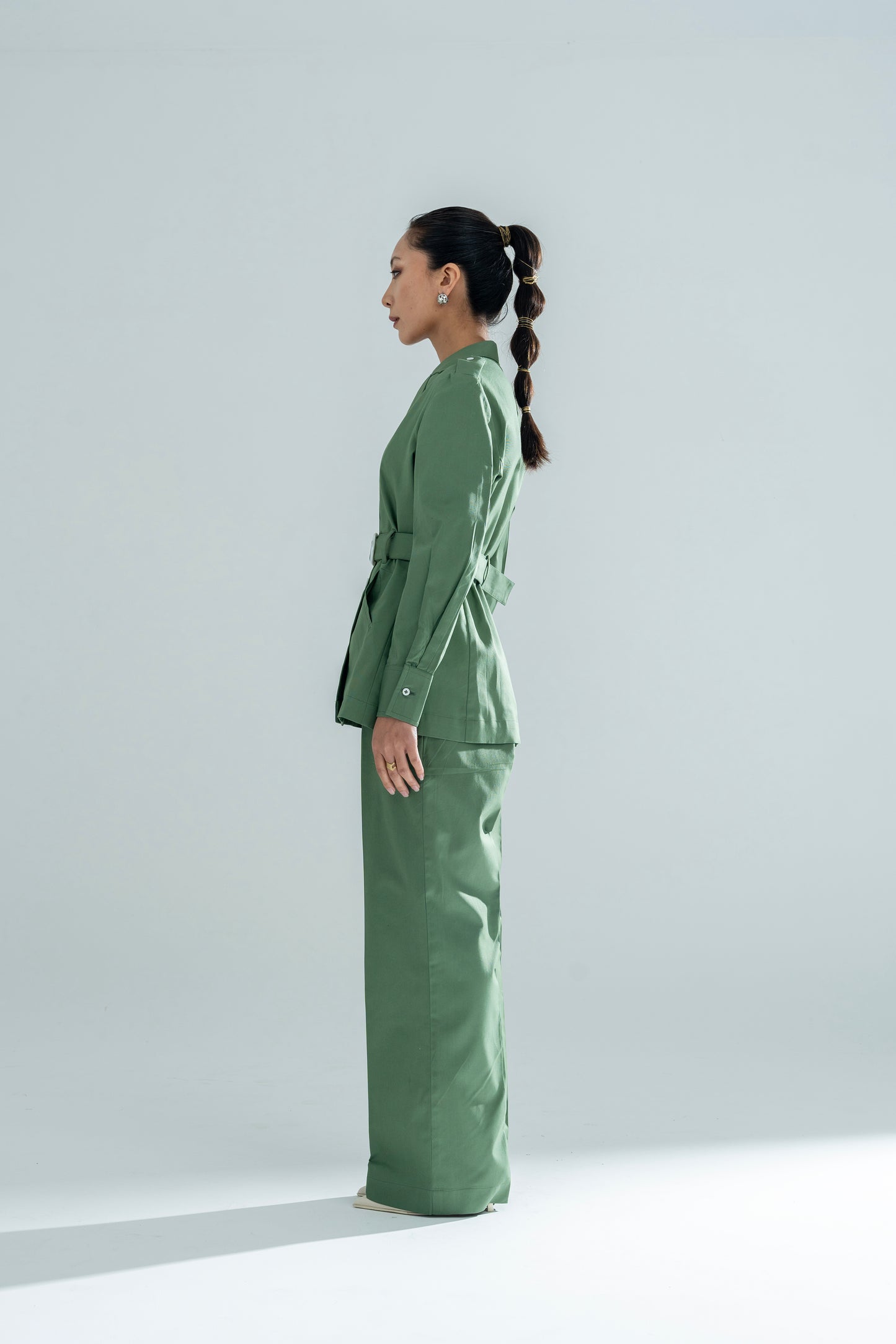 Side Elastic Straight Fit Pants Green