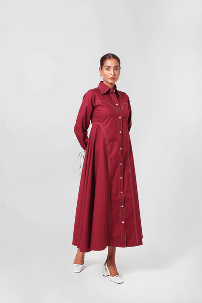 Tie Sleeve Stitchline Dress