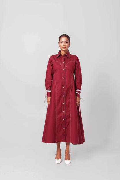 Tie Sleeve Stitchline Dress