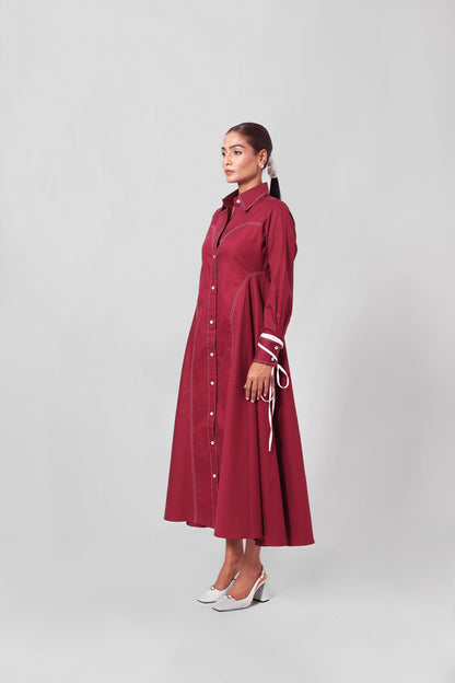 Tie Sleeve Stitchline Dress