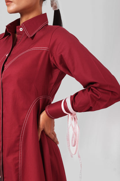 Tie Sleeve Stitchline Dress