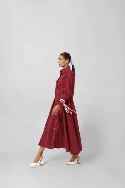 Tie Sleeve Stitchline Dress