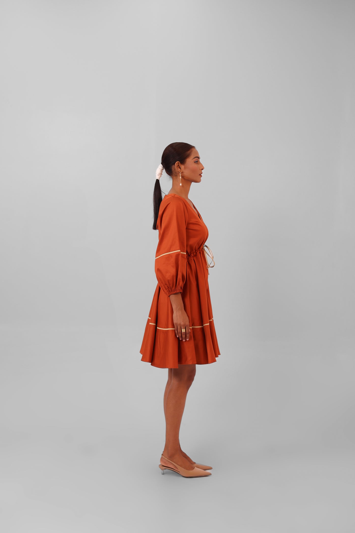 Orange V-Neck Dress