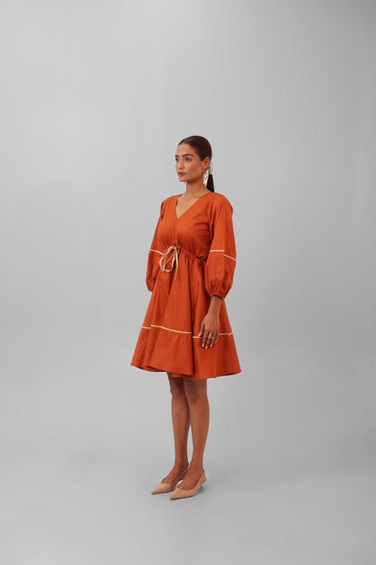 Orange V-Neck Dress