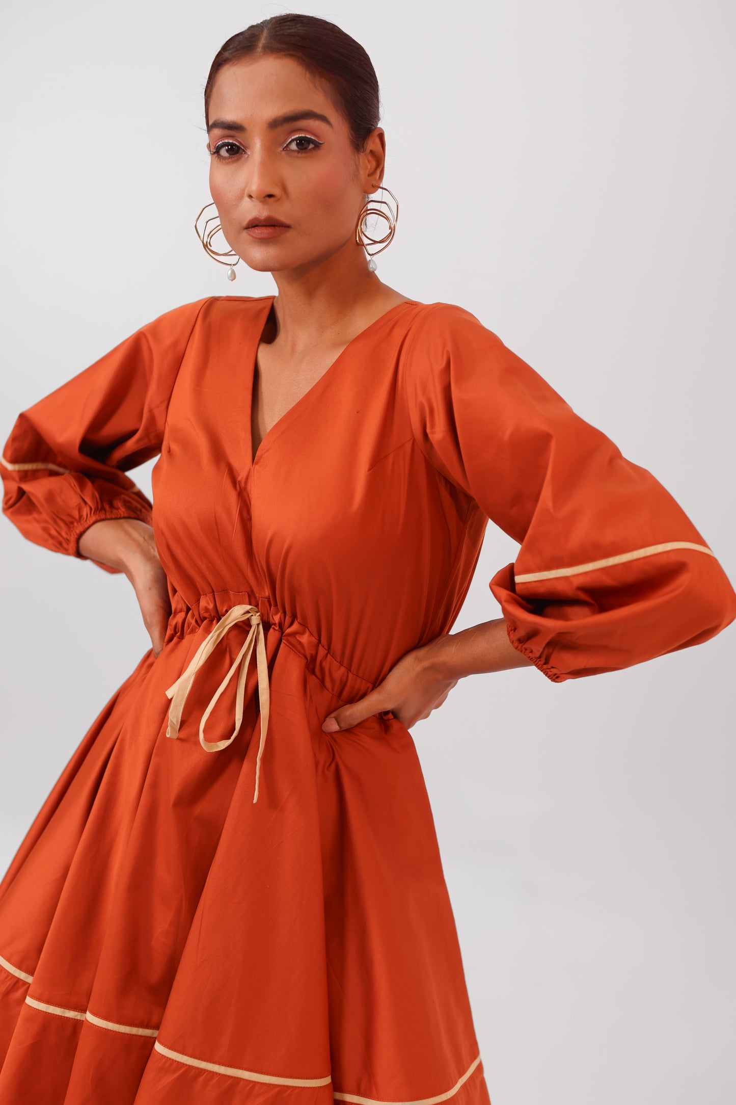 Orange V-Neck Dress