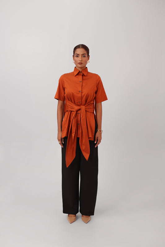 Waist Tie Shirt Orange